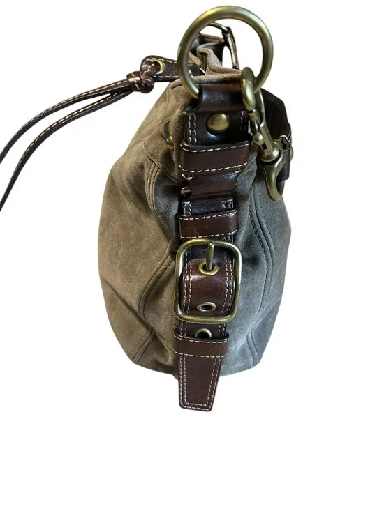 Coach Zoe Large Hobo Taupe Suede Brown Leather Trim Shoulder Bag Slouchy - Picture 6 of 9